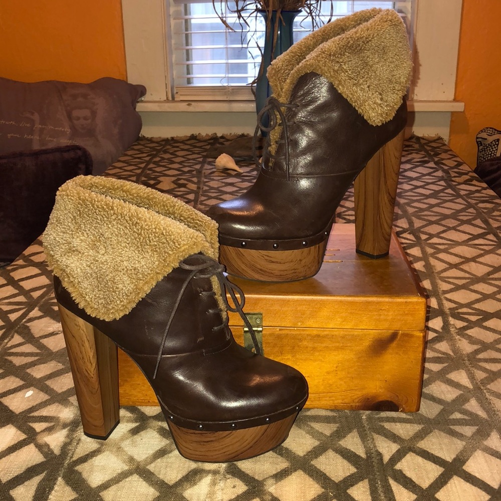 Shearling cuffed ankle boots